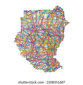vector illustration of multicolored abstract striped map of Sudan
