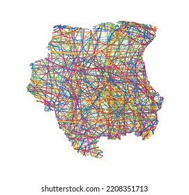 vector illustration of multicolored abstract striped map of Surinam