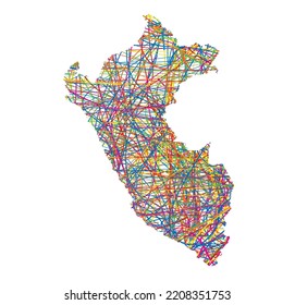 vector illustration of multicolored abstract striped map of Peru