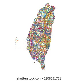 vector illustration of multicolored abstract striped map of Taiwan