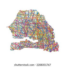 vector illustration of multicolored abstract striped map of Senegal