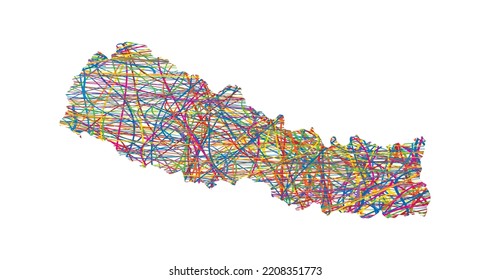 vector illustration of multicolored abstract striped map of Nepal