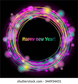 Vector illustration of Multicolored ball on a black background. Happy New Year!