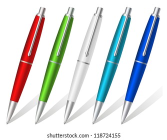 Vector illustration of multicolored ball pens