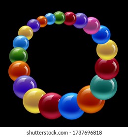 Vector illustration multicolored beads from large balls frame