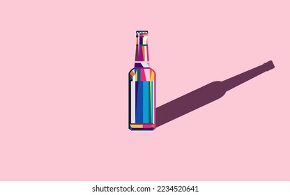 Vector illustration of a multi-colored beer bottle in cubism style.