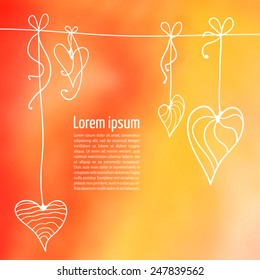 vector illustration. Multicolored blurred backgrounds with Doodle. Card with hearts and garlands. Valentine's Day