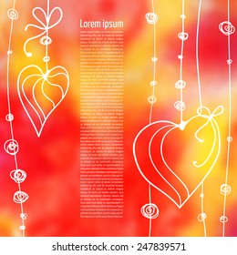 vector illustration. Multicolored blurred backgrounds with Doodle. Card with hearts and garlands. Valentine's Day