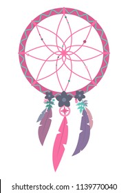 Vector illustration of multicolored boho dreamcatcher isolated on white background