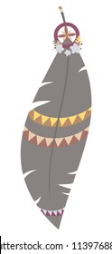 Vector illustration of multicolored boho feather isolated on white background