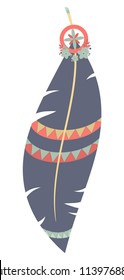 Vector illustration of multicolored boho feather isolated on white background