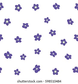 Vector illustration. Vector multicolored branches with flowers on a white background. Small flowers seamless pattern in neutral and violet colors.