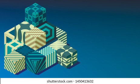 Vector illustration with multicolored cubes. Pyramid of cubes from the left
