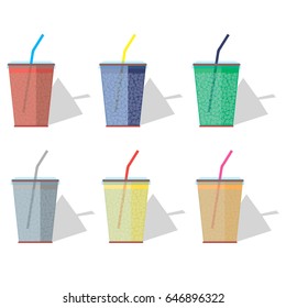 Vector illustration of multi-colored cups with soda in a flat style