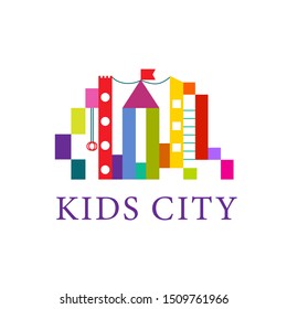 Vector illustration of multicolored curly white background. Logo for children's centers, kid's clubs, rooms, development emblem, kindergartens, shop or store sign.