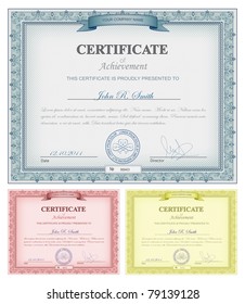 Vector illustration of multicolored detailed certificates