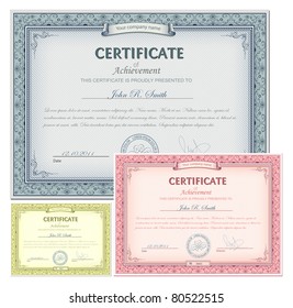 Vector illustration of multicolored detailed certificates