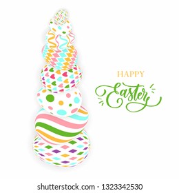 Vector illustration of multicolored Easter eggs collection on a white background. Modern calligraphy, hand lettering and hand drawn pattern on eggs.