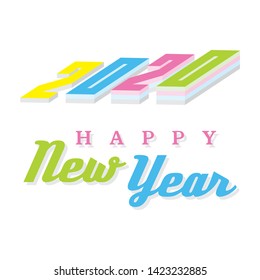Vector illustration of multi-colored figures 2020 and the inscription happy New year. Cover or calendar design postcard banner. Printing or web flat design.
