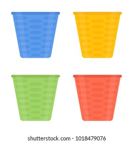 Vector illustration of multicolored flower pots isolated on white background. Plastic flower pot in flat style. House decoration.