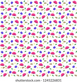   Vector illustration with from multicolored flowers and leaves on a white background, handmade, artistic. Bright, floral greeting card template design.
