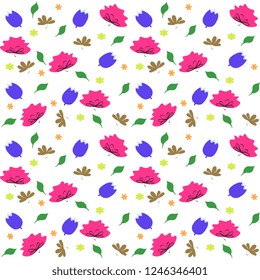   Vector illustration with from multicolored flowers and leaves on a white background, handmade, artistic. Bright, floral greeting card template design.
