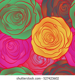 Vector illustration of multicolored flowers. Seamless pattern with multicolor flowers. Floral background.