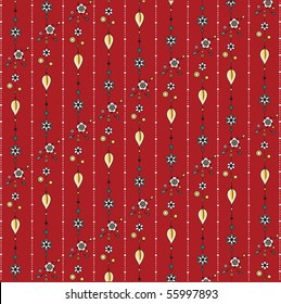 Vector illustration of multicolored funky flowers and leaves retro pattern