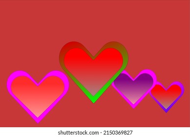 Vector illustration of multicolored heart on red background.