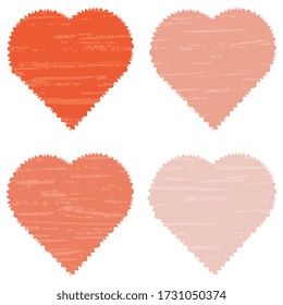 Vector illustration with multi-colored hearts on a white background, artistic, textured. Greeting card template design.
