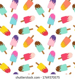vector illustration multicolored ice cream on a stick bright seamless pattern. delicious design for packaging, design, textiles and bags