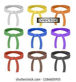 Vector illustration of a multicolored karate belt, Aikido and kung fu symbol of promotion of martial arts experience of victory in the competition of the transition to a new level