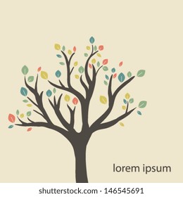 Vector illustration of multicolored leaves tree. Ecology symbol. Abstract tree. As sign, symbol, web, label. Eps 10.