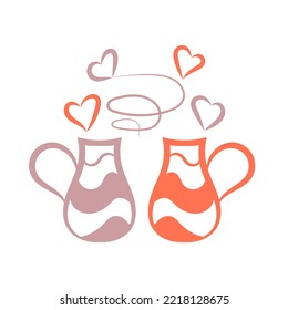 ilustración vectorial de tazas y corazones multicolores sobre un fondo transparente, impreso para ropa