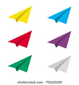 vector illustration of multi-colored paper airplanes on white background