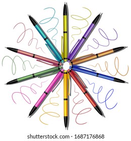 Vektorillustration-Illustration mehrfarbige Stifte in Form eines Kreises