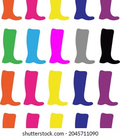 Ilustración vectorial de botas de goma multicolores sobre fondo blanco para la cubierta de papel tapizado imprimir el interior de los niños