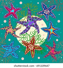 Vector illustration Multicolored starfish