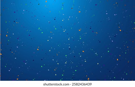 Vector illustration of Multi-colored tinsel, confetti fall from the sky on a transparent and white , blue colour background. Celebration of happy birthdays, parties, and holidays.