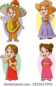 vector illustration of multicultural kids