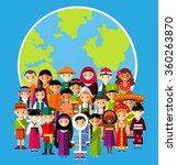  Vector illustration of multicultural national children, people on planet earth
Set of international people in traditional costumes around the world