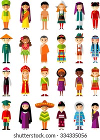  Vector illustration of multicultural national children, people on planet earth
Set of international people in traditional costumes around the world