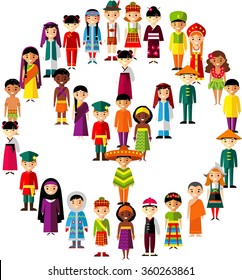  Vector illustration of multicultural national children, people on planet earth
Set of international people in traditional costumes around the world