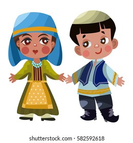 Vector illustration of multicultural national children