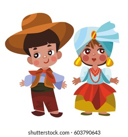 Vector illustration of multicultural national children