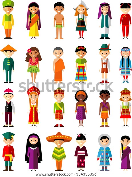 地球上の人々と多文化の国民の子どものベクターイラスト 世界中の伝統衣装を身に着けた国際人のセット のベクター画像素材 ロイヤリティフリー