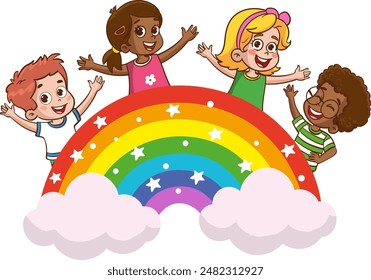 Vector Illustration of Multicultural Rainbow Kids