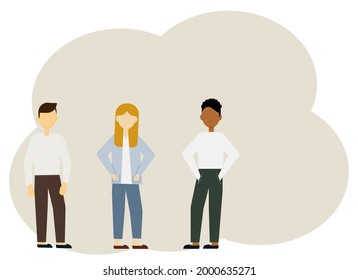 Vector illustration of multiethnic stylish men and women. Communication