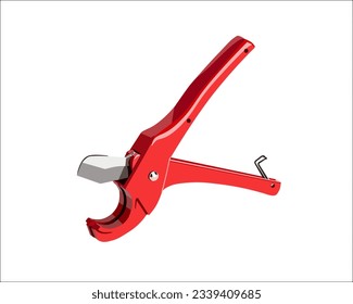 Vector Illustration Multifunction Ratchet type PVC Tube and Plastic Pipe Cutter, Pipe Cutting, Plumbing Pipe, Wire and Trunking cutter isolated on white background. Carpentry tools.