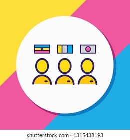 Vector illustration of multilingual staff icon colored line. Beautiful travel element also can be used as team icon element.